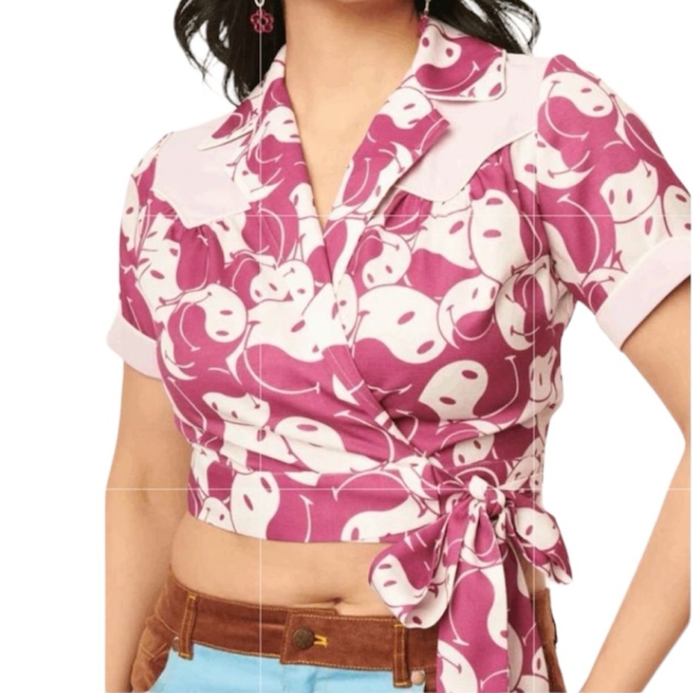 Unique Vintage Purple Yin Yang Wrap Crop Top - Picture 3 of 15